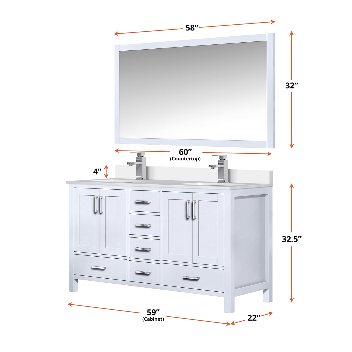 Jacques White Freestanding Bathroom Vanity with White Quartz Top, White Square Sink