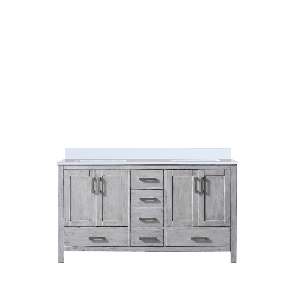 Jacques Distressed Grey Freestanding Bathroom Vanity with White Quartz Top, White Square Sink
