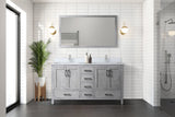 Jacques Distressed Grey Freestanding Bathroom Vanity with White Quartz Top, White Square Sink