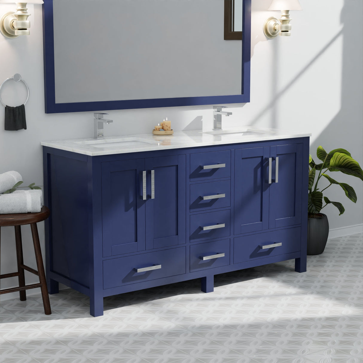 Jacques Navy Blue Bath Freestanding Bathroom Vanity