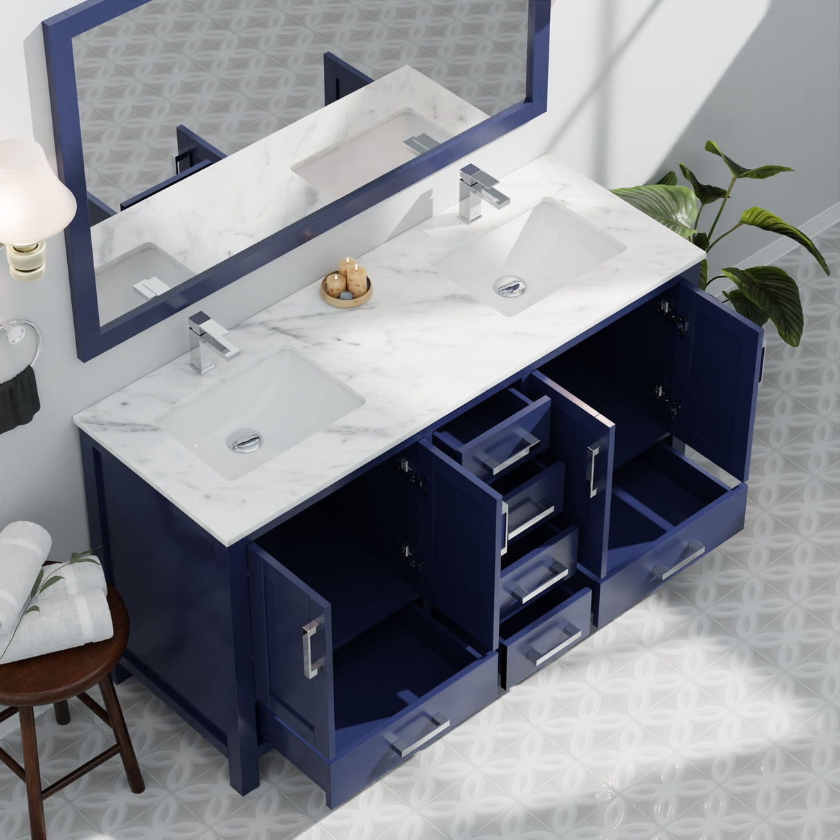 Jacques Navy Blue Bath Freestanding Bathroom Vanity
