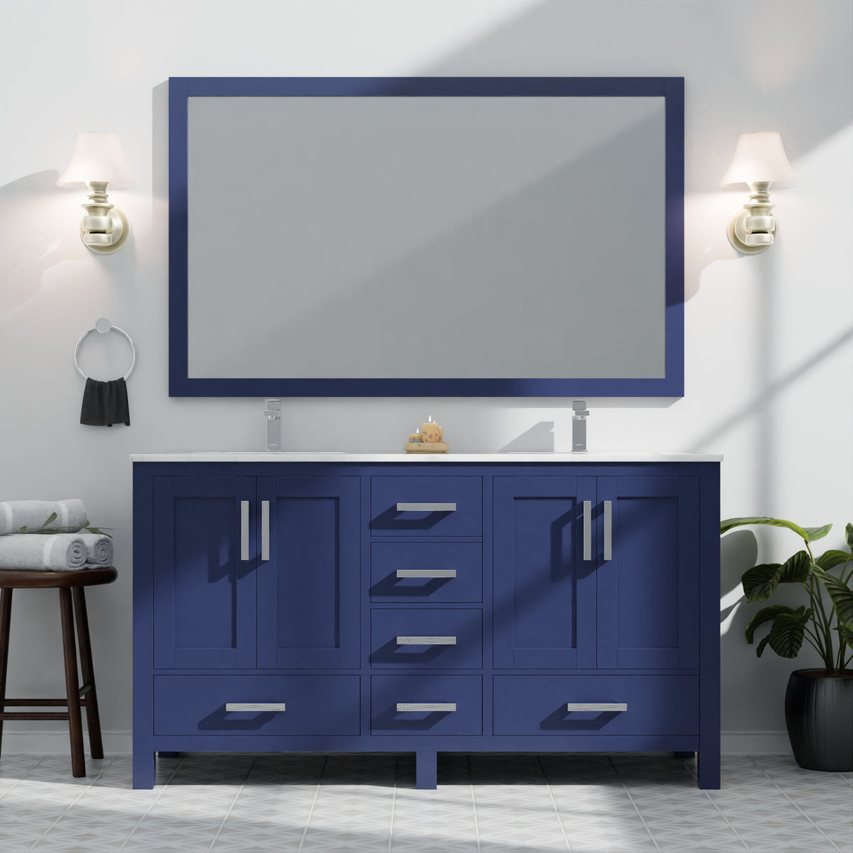 Jacques Navy Blue Bath Freestanding Bathroom Vanity