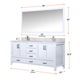 Jacques 72" White Double Vanity, White Quartz Top, White Square Sinks and 70" Mirror