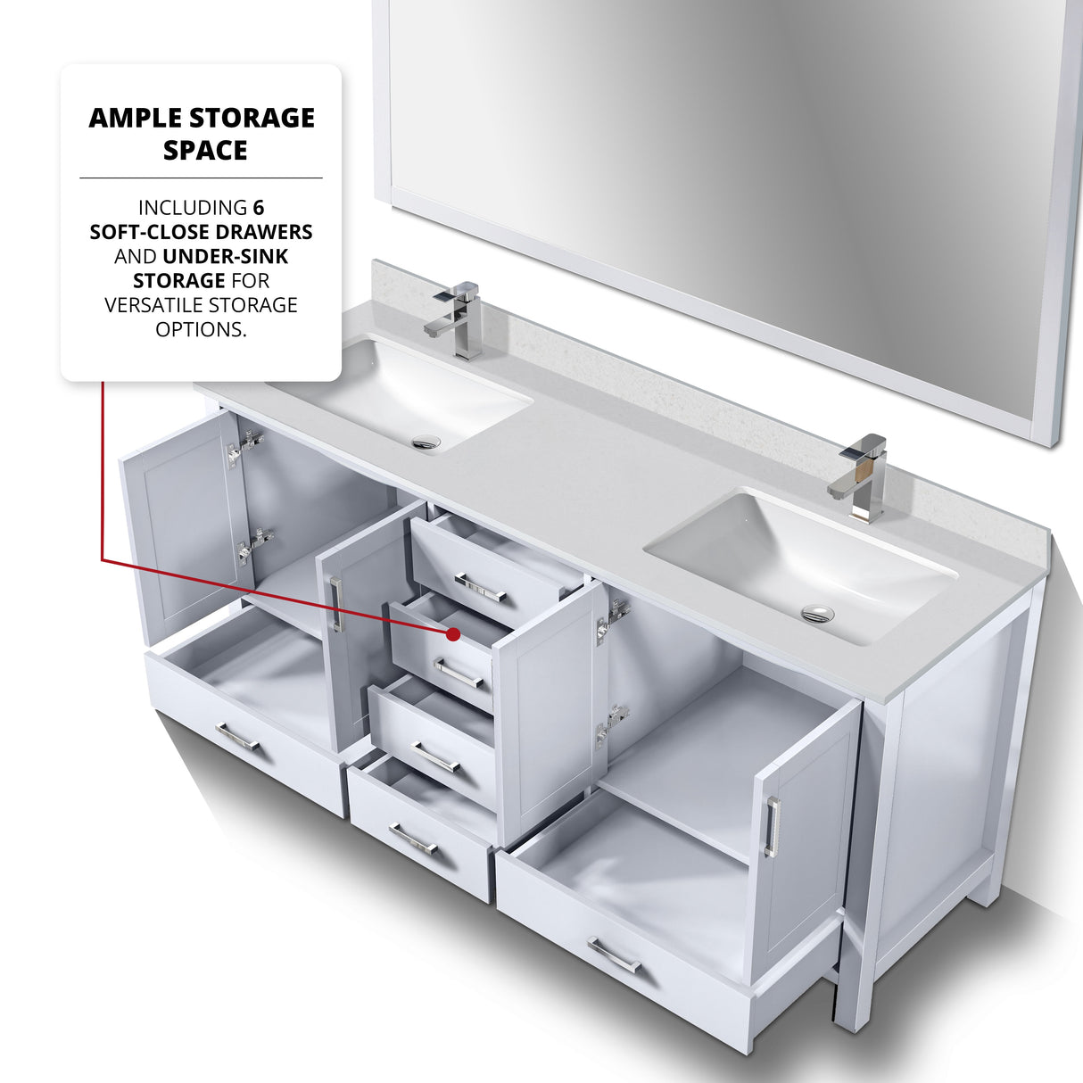 Jacques White Freestanding Bathroom Vanity with White Quartz Top, White Square Sink