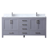 Jacques 72 In. Freestanding Dark Grey Bathroom Vanity With Double Undermount Ceramic Sink, White Carrara Marble Top