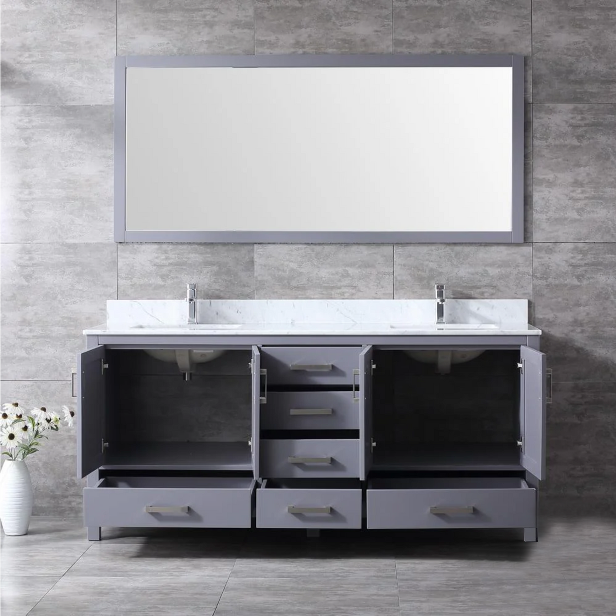 Jacques Freestanding Dark Grey Bathroom Freestanding Bathroom Vanity With Undermount Ceramic Sink, White Carrara Marble