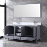 Jacques 72 In. Freestanding Dark Grey Bathroom Vanity With Double Undermount Ceramic Sink, White Carrara Marble Top