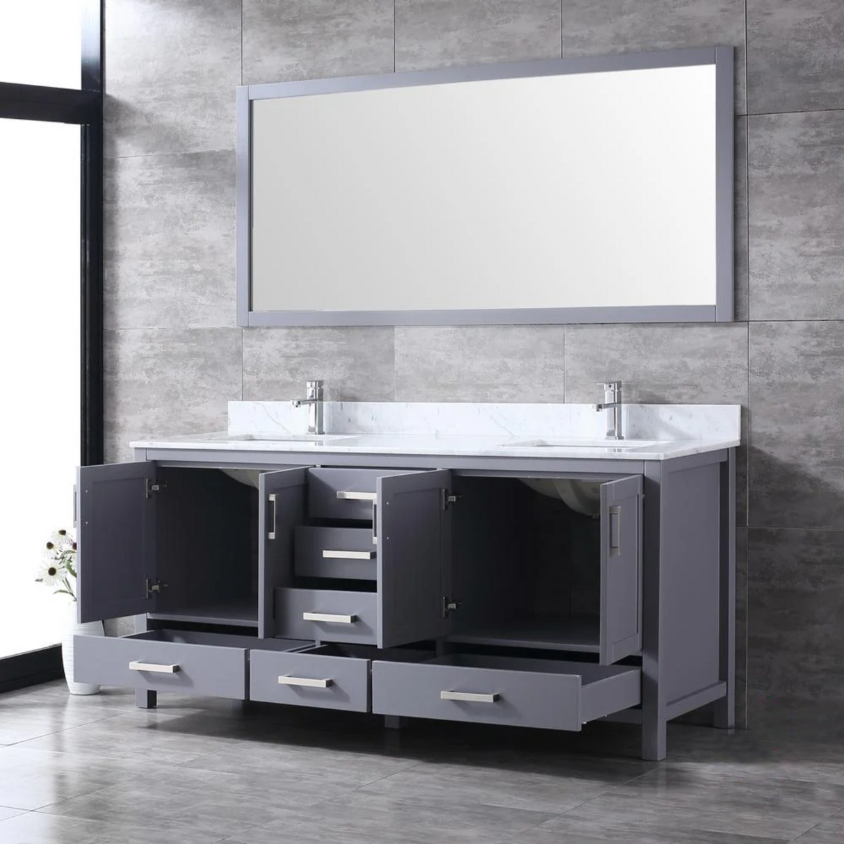 Jacques Freestanding Dark Grey Bathroom Freestanding Bathroom Vanity With Undermount Ceramic Sink, White Carrara Marble