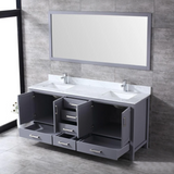 Jacques 72 In. Freestanding Dark Grey Bathroom Vanity With Double Undermount Ceramic Sink, White Carrara Marble Top