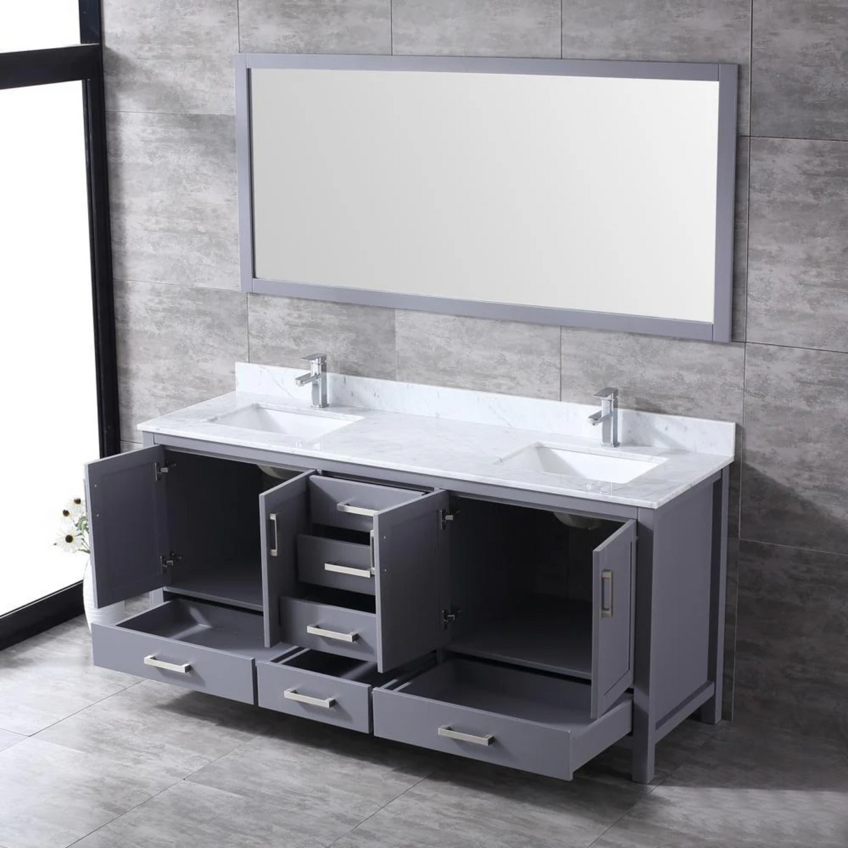 Jacques Freestanding Dark Grey Bathroom Freestanding Bathroom Vanity With Undermount Ceramic Sink, White Carrara Marble