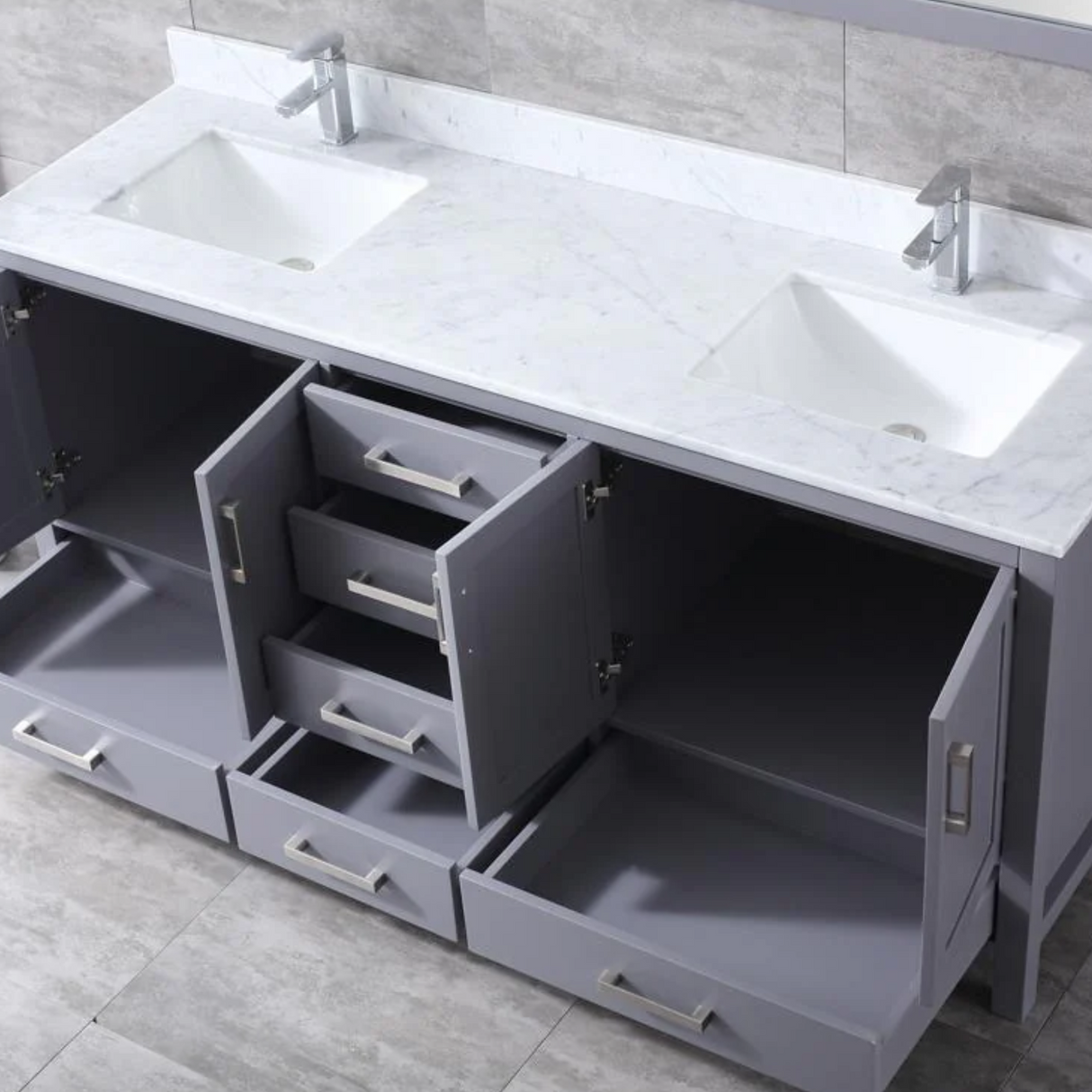 Jacques Freestanding Dark Grey Bathroom Freestanding Bathroom Vanity With Undermount Ceramic Sink, White Carrara Marble