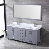 Jacques 72 In. Freestanding Dark Grey Bathroom Vanity With Double Undermount Ceramic Sink, White Carrara Marble Top