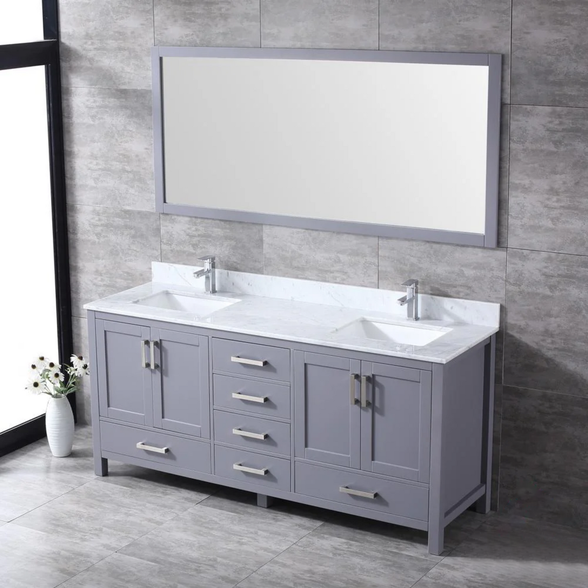 Jacques Freestanding Dark Grey Bathroom Freestanding Bathroom Vanity With Undermount Ceramic Sink, White Carrara Marble