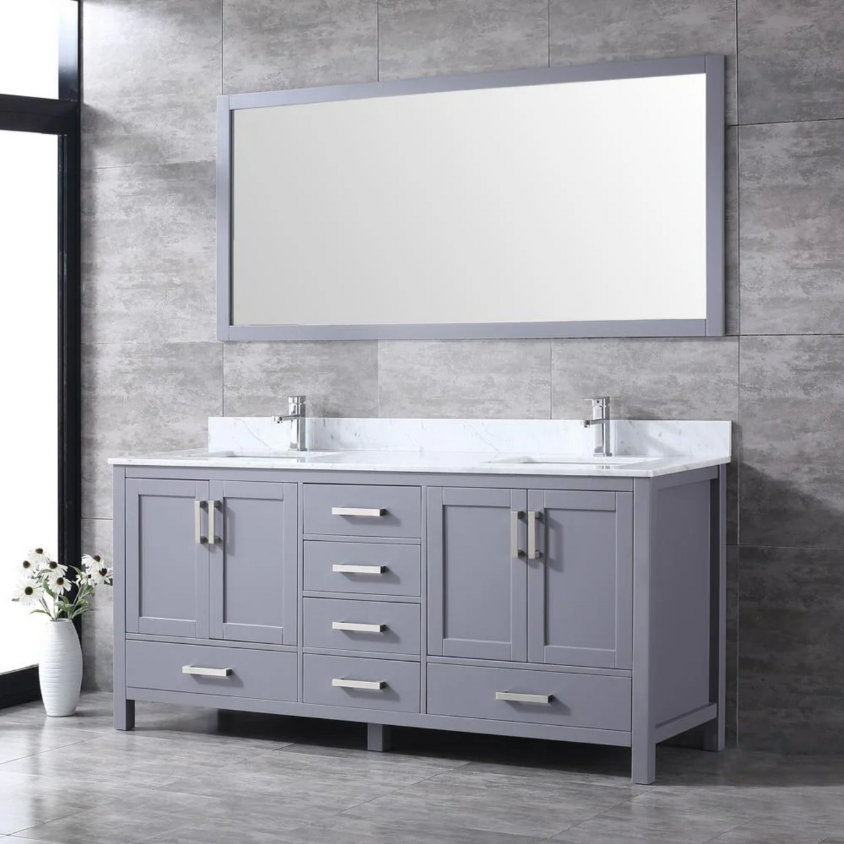 Jacques Freestanding Dark Grey Bathroom Freestanding Bathroom Vanity With Undermount Ceramic Sink, White Carrara Marble