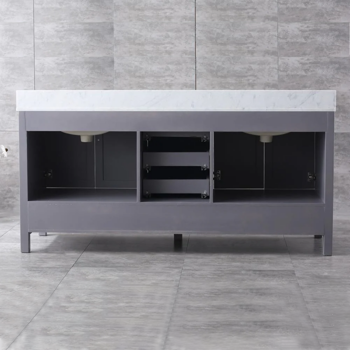 Jacques Freestanding Dark Grey Bathroom Freestanding Bathroom Vanity With Undermount Ceramic Sink, White Carrara Marble