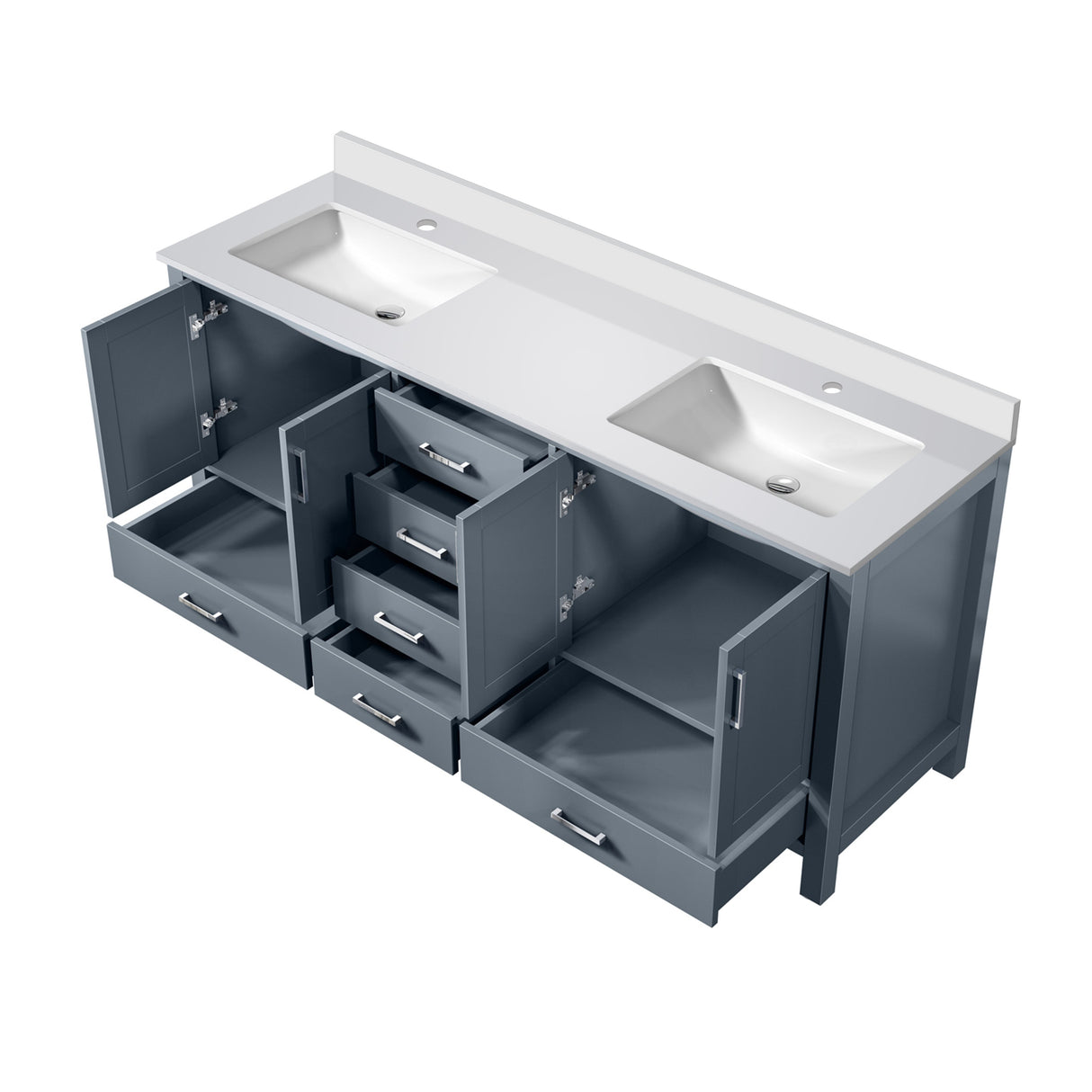 Jacques Dark Grey Freestanding Bathroom Vanity with White Quartz Top, White Square Sink