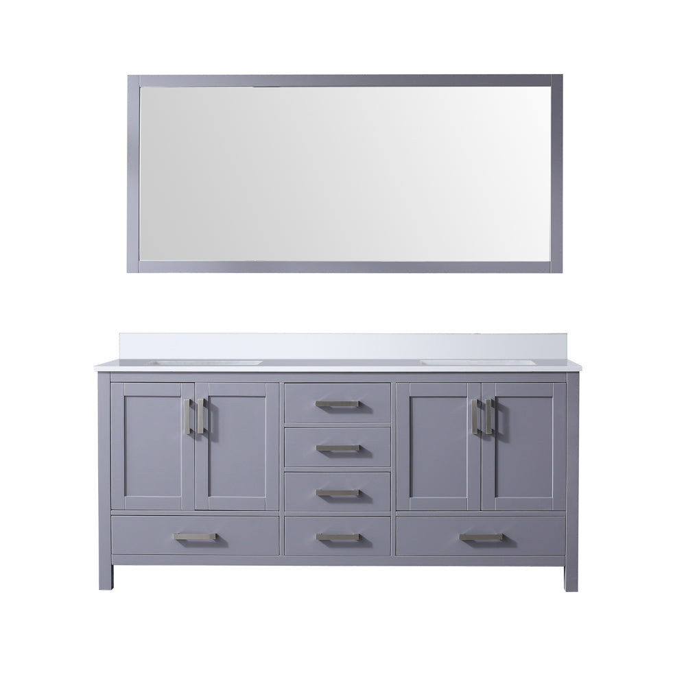Jacques 72" Dark Grey Double Vanity, White Quartz Top, White Square Sinks and 70" Mirror