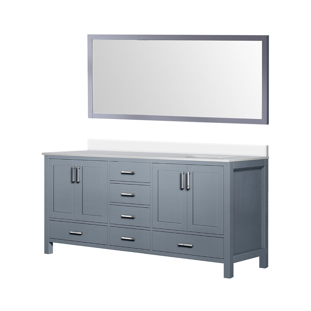 Jacques 72" Dark Grey Double Vanity, White Quartz Top, White Square Sinks and 70" Mirror