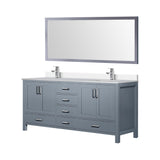 Jacques 72" Dark Grey Double Vanity, White Quartz Top, White Square Sinks and 70" Mirror w/ Faucets