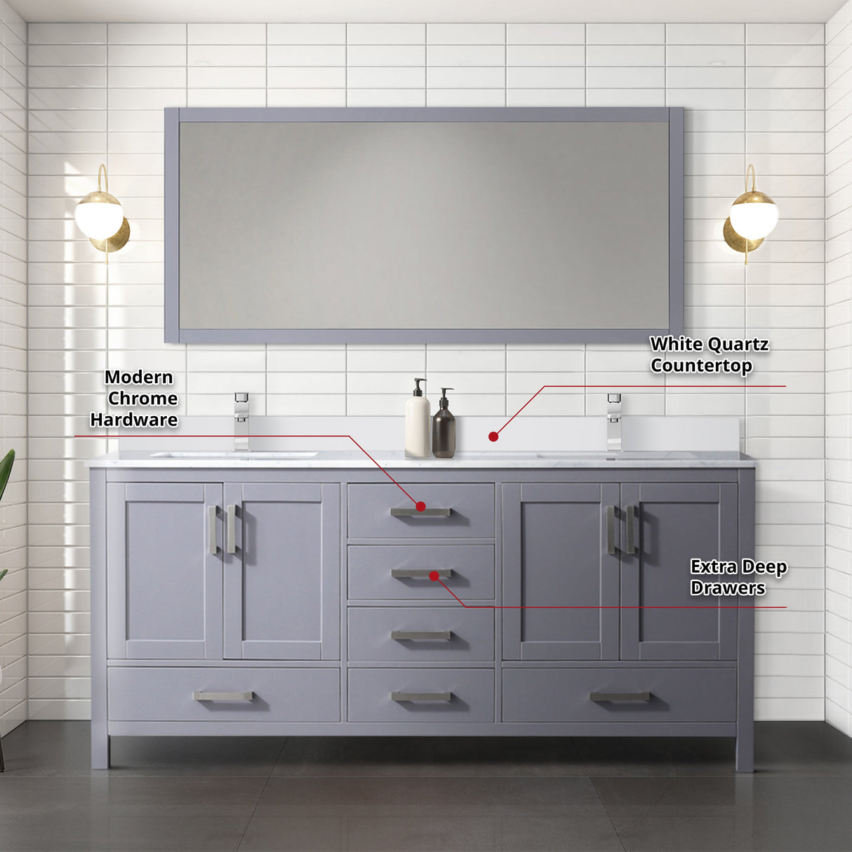 Jacques Dark Grey Freestanding Bathroom Vanity with White Quartz Top, White Square Sink