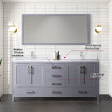 Jacques 72" Dark Grey Double Vanity, White Quartz Top, White Square Sinks and 70" Mirror w/ Faucets