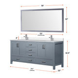 Jacques 72" Dark Grey Double Vanity, White Quartz Top, White Square Sinks and 70" Mirror