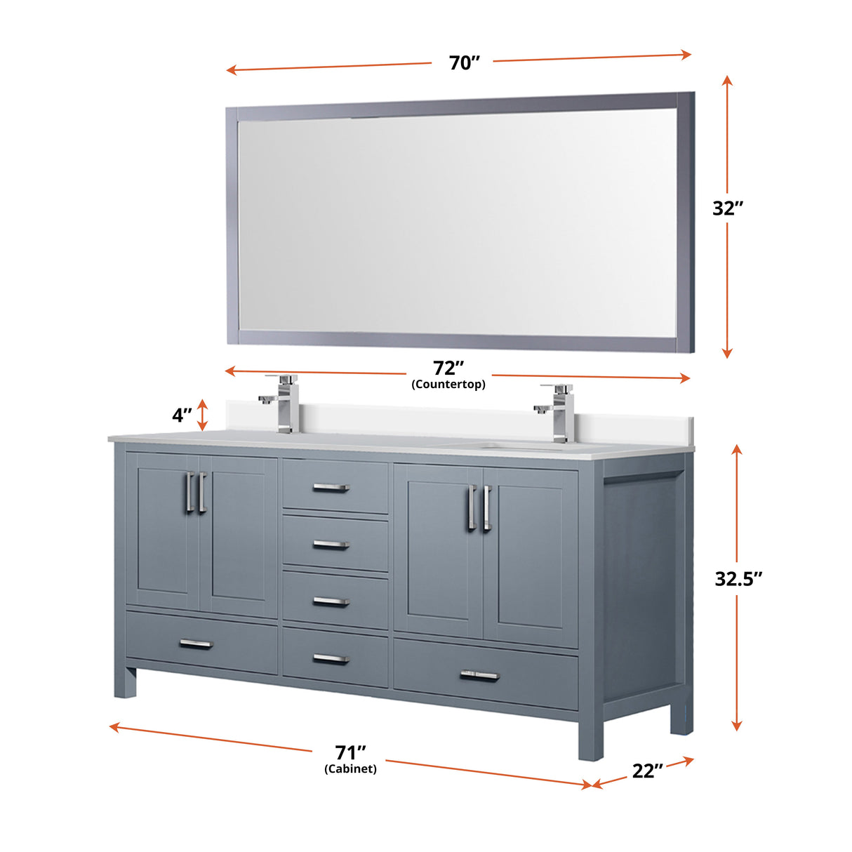 Jacques Dark Grey Freestanding Bathroom Vanity with White Quartz Top, White Square Sink