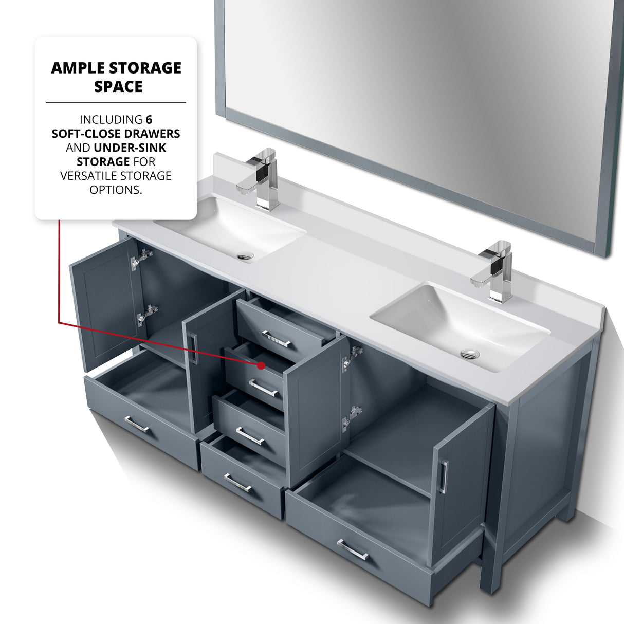 Jacques Dark Grey Freestanding Bathroom Vanity with White Quartz Top, White Square Sink