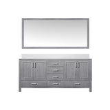 Jacques 72" Distressed Grey Double Vanity, White Quartz Top, White Square Sinks and 70" Mirror