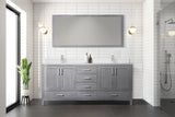 Jacques 72" Distressed Grey Double Vanity, White Quartz Top, White Square Sinks and 70" Mirror