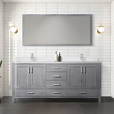 Jacques 72" Distressed Grey Double Vanity, White Quartz Top, White Square Sinks and 70" Mirror