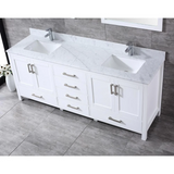 Jacques 80 In. Freestanding White Bathroom Vanity With Double Undermount Ceramic Sink, White Carrara Marble Top