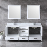 Jacques 80 In. Freestanding White Bathroom Vanity With Double Undermount Ceramic Sink, White Carrara Marble Top