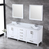 Jacques 80 In. Freestanding White Bathroom Vanity With Double Undermount Ceramic Sink, White Carrara Marble Top