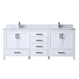 Jacques 80 In. Freestanding White Bathroom Vanity With Double Undermount Ceramic Sink, White Carrara Marble Top