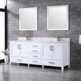 Jacques 80 In. Freestanding White Bathroom Vanity With Double Undermount Ceramic Sink, White Carrara Marble Top