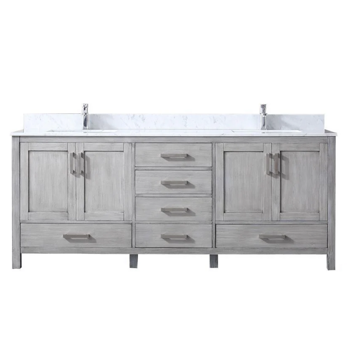 Jacques Distressed Grey Freestanding Bathroom Vanity with White Carrara Marble Top, White Square Sink