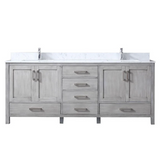 Jacques 80 In. Freestanding Distressed Grey Bathroom Vanity With Double Undermount Ceramic Sink, White Carrara Marble Top