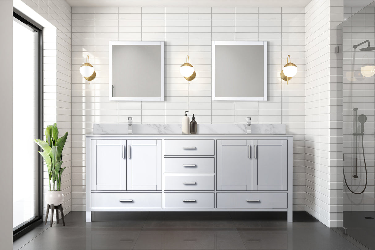 Jacques 80 in. Freestanding Bathroom Vanity with White Carrara Marble Top, White Square Sink