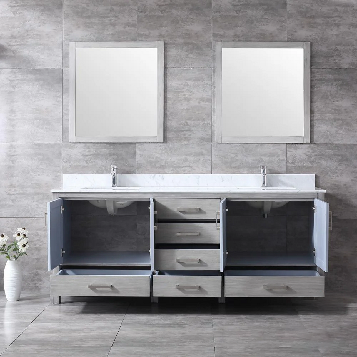 Jacques Distressed Grey Freestanding Bathroom Vanity with White Carrara Marble Top, White Square Sink