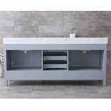 Jacques 80 In. Freestanding Distressed Grey Bathroom Vanity With Double Undermount Ceramic Sink, White Carrara Marble Top