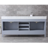 Jacques Distressed Grey Freestanding Bathroom Vanity with White Carrara Marble Top, White Square Sink