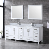 Jacques 84 In. Freestanding White Bathroom Vanity With Double Undermount Ceramic Sink, White Carrara Marble Top