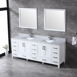 Jacques 84 In. Freestanding White Bathroom Vanity With Double Undermount Ceramic Sink, White Carrara Marble Top