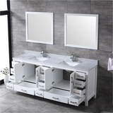 Jacques 84 In. Freestanding White Bathroom Vanity With Double Undermount Ceramic Sink, White Carrara Marble Top