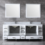 Jacques 84 In. Freestanding White Bathroom Vanity With Double Undermount Ceramic Sink, White Carrara Marble Top