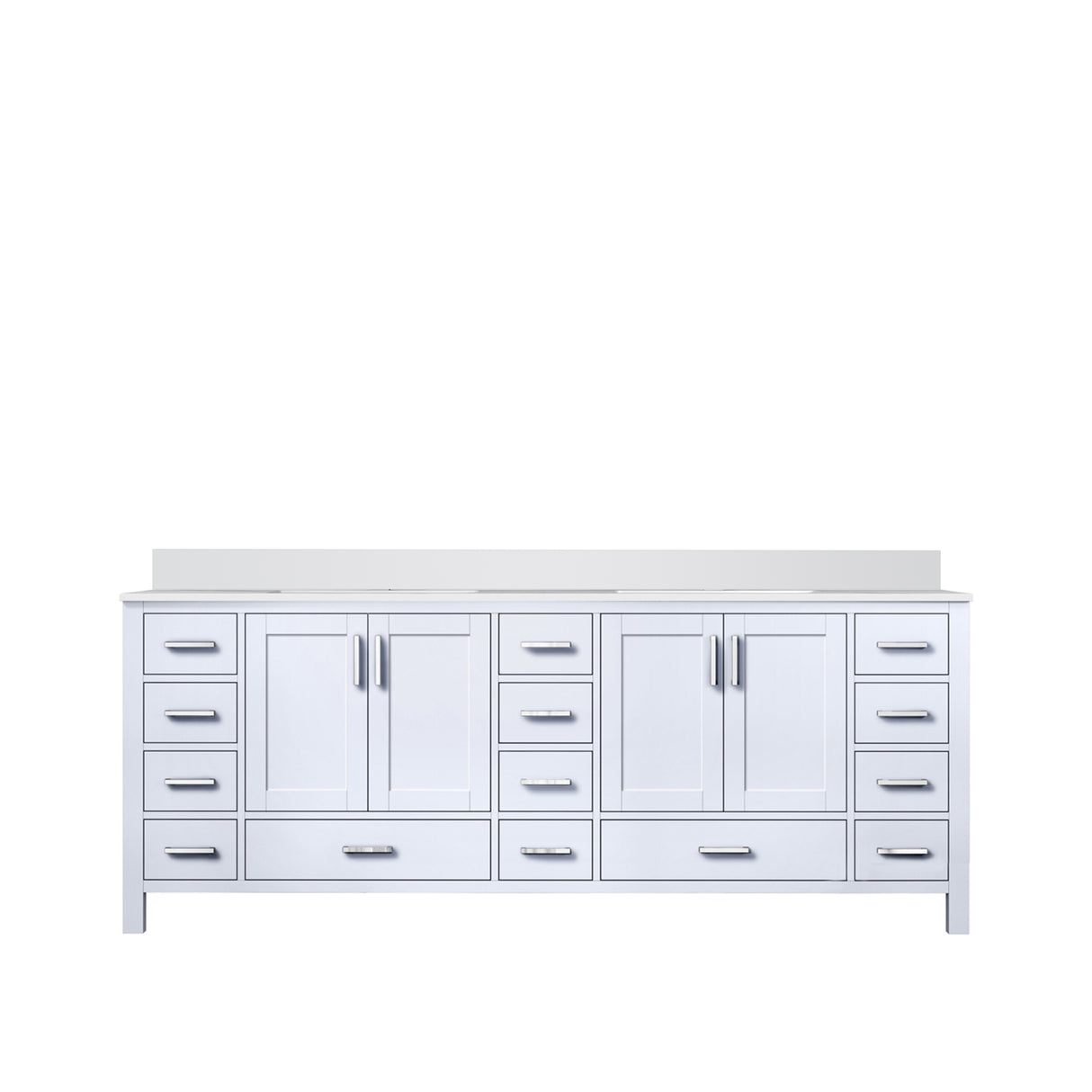Jacques 84 in. Freestanding Bathroom Vanity with White Quartz Top, White Square Sink