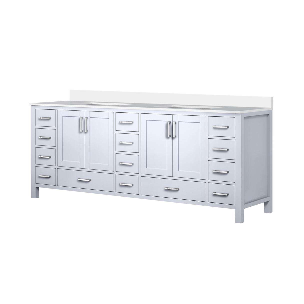 Jacques 84 in. Freestanding Bathroom Vanity with White Quartz Top, White Square Sink