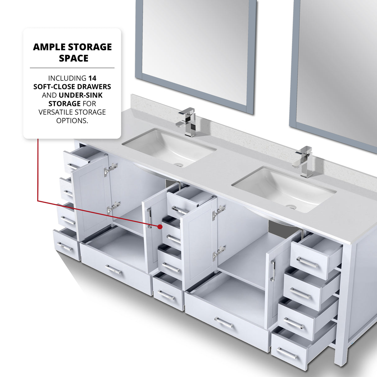 Jacques 84 in. Freestanding Bathroom Vanity with White Quartz Top, White Square Sink