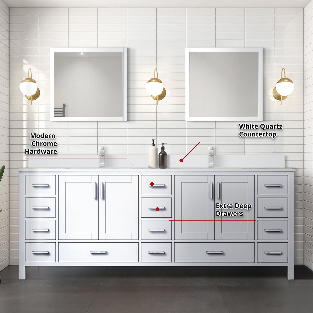 Jacques White Freestanding Bathroom Vanity with White Quartz Top, White Square Sink